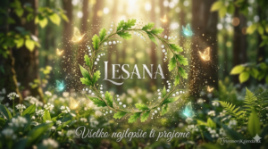 <img src="watermarked_img_13297268640002861750.png" alt="Magická narodeninová pohľadnica pre Lesanu: Veniec z dubových listov a konvaliniek v jarnom lese so slnečnými lúčmi, zlatými trblietkami a motýľmi. Text: Lesana, Všetko najlepšie ti prajeme." style="width: 100%; height: auto;"> 