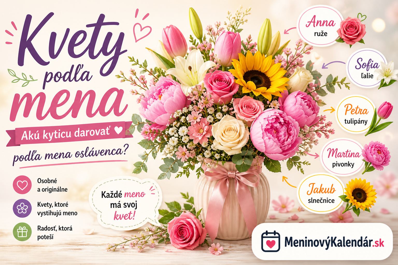 💐 Kvety podľa mena: Akú kyticu darovať podľa mena oslávenca?