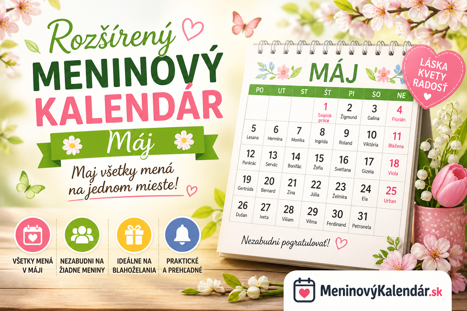 Rozšírený meninový kalendár – máj 🌿🌸