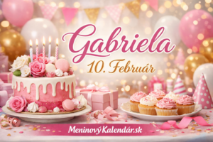 <img src="gabriela-10-februar-meniny.jpg" alt="Meninové prianie pre Gabrielu k 10. februáru – ružová torta s kvetmi a sviečkami, cupcakes, darčeky a slávnostná výzdoba v pozadí, nápis Gabriela 10. Február a MeninovýKalendár.sk, oslavná atmosféra na šírku">