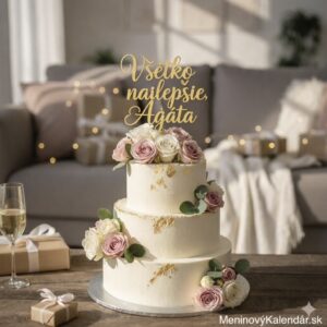 <img src="meno-tvojho-suboru.jpg" alt="Luxusná meninová torta s nápisom Všetko najlepšie Agáta a logom MeninovýKalendár.sk" title="Blahoželanie k meninám pre Agátu" style="width:100%; height:auto; border-radius: 8px;">
