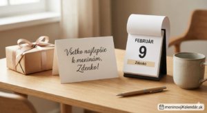 <img src="zdenko-meninovy-vizual-1.jpg" 
     alt="Elegantné blahoželanie k meninám pre meno Zdenko na 9. februára. Na minimalistickom stole je položená pohľadnica, stolový kalendár s dátumom, darček a šálka kávy. V rohu je logo meninovýKalendár.sk.">

