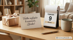 <img src="zdenko-meninovy-vizual-2.jpg" alt="Štýlový vizuál k meninám pre Zdenka (9. február) v útulnom interiéri s knižnicou v pozadí. Obsahuje rozkladací kalendár, zabalený darček s mašľou, blahoželanie a logo meninovýKalendár.sk.">