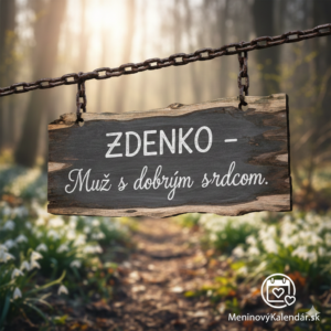 <img src="https://googleusercontent.com/image_generation_content/0" alt="Drevená tabuľa visiaca na reťaziach v presvetlenom jarnom lese s bielymi kvetmi v pozadí. Na tabuli je biely nápis 'ZDENKO – Muž s dobrým srdcom.' V pravom dolnom rohu sa nachádza logo a nápis MeninovýKalendár.sk." title="Zdenko - Meninové blahoželanie" style="width: 100%; height: auto; border-radius: 8px;">