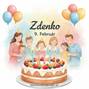 <img src="odkaz-na-obrazok-zdenko.jpg" alt="Akvarelová ilustrácia meninového priania pre Zdenka s dátumom 9. február. Na obrázku je ovocná torta so zapálenými sviečkami, v pozadí usmiata skupina ľudí v párty čiapkach s balónmi a v dolnej časti odkaz MeninovýKalendár.sk." title="Meninové prianie: Zdenko 9. február" style="max-width: 100%; height: auto; border-radius: 8px;">
