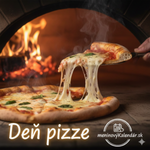 <img src="cesta-k-vasmu-obrazku.jpg" alt="Detailný záber na trojuholník čerstvo upečenej pizze vyťahovaný z kamennej pece s naťahujúcim sa syrom, nápisom Deň pizze a logom meninovýKalendár.sk" title="Oslava Dňa pizze - meninovýKalendár.sk">