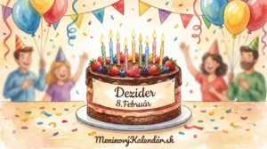 <img src="odkaz-na-obrazok-dezider.jpg" 
     alt="Akvarelová ilustrácia meninového priania pre Dezidera s dátumom 8. február. V popredí je čokoládová torta zdobená lesným ovocím a sviečkami. V pozadí je veselá oslava s ľuďmi, balónmi a girlandami. V dolnej časti je text MeninovýKalendár.sk." 
     title="Meninové prianie: Dezider 8. február"
     style="max-width: 100%; height: auto; border-radius: 8px;">
