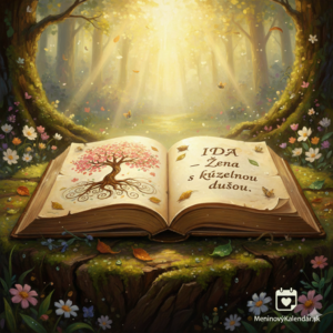<img src="https://googleusercontent.com/image_generation_content/8" alt="Rozprávková umelecká ilustrácia otvorenej knihy položenej na pni stromu v magickom lese. Z knihy vyrastá strom so srdiečkovými listami a na pravej strane je nápis 'IDA – Žena s kúzelnou dušou.' Celá scéna je zaliata slnečným svetlom a obklopená kvetmi. V dolnom rohu je logo MeninovýKalendár.sk." title="Ida - Meninové blahoželanie" style="width: 100%; height: auto; border-radius: 8px;"> 