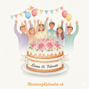 <img src="odkaz-na-obrazok-liana.jpg" alt="Akvarelová ilustrácia meninového priania pre Lianu s dátumom 16. február. Na obrázku je torta s bielou polevou zdobená ružovými ružami a margarétkami. V pozadí sa veselí skupina ľudí s párty čiapkami a balónmi. V dolnej časti je odkaz MeninovýKalendár.sk." title="Meninové prianie: Liana 16. február" style="max-width: 100%; height: auto; border-radius: 8px;">