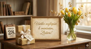 <img src="meno-zlatica-meniny.jpg" alt="Hrejivé a žiarivé blahoželanie k meninám pre Zlaticu (28. február) s nápisom 'Všetko najlepšie k meninám, Zlatica!'. Na obrázku je stolový kalendár s dátumom 28. FEBRUÁR, darček zabalený v zlatom papieri s krémovou stužkou a menovkou Zlatka, a váza so žltými tulipánmi. V dolnom rohu je jemné logo MeninovýKalendár.sk."> 