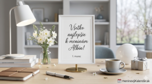 <img src="meninove-blahozelanie-albin.jpg" alt="Svetlé a moderné blahoželanie k meninám pre Albína, 1. marec. Karta v bielom ráme na pracovnom stole s jarnými kvetmi, kávou, darčekom a logom meninovyKalendar.sk" width="100%" height="auto"> 