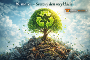 <img src="obrazok-18-marec-svetovy-den-recyklacie.jpg" alt="Symbolická vizualizácia, kde zo starého elektronického odpadu a plastových fliaš vyrastá žiarivo zelený strom s listami v tvare recyklačných symbolov na svetlom pozadí. Na obrázku je nápis „18. marec – Svetový deň recyklácie“ a logo meninovýKalendár.sk." />