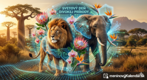 <img src="svetovy-den-divokej-prirody.jpg" alt="Futuristická koláž k Svetovému dňu divokej prírody so slovenským nápisom, zobrazujúca leva, slona, exotické kvety a africkú krajinu s baobabmi, prepletenú svietiacimi modrými digitálnymi obvodmi a sieťami symbolizujúcimi modernú ochranu a technológie, s logom meninovýKalendár.sk v rohu."> 