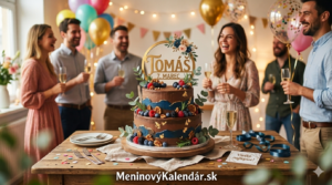 <img src="prianie-tomas.jpg" alt="Elegantná čokoládová torta s nápisom Tomáš 7. Marec na pozadí s oslavujúcimi priateľmi a webovou adresou MeninovýKalendár.sk" width="100%">