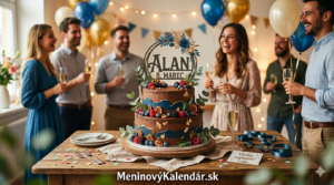 <img src="prianie-k-meninam-alan.jpg" alt="Slávnostná narodeninová torta pre Alana s nápisom ALAN 8. MAREC, obklopená oslavujúcimi ľuďmi s balónmi v pozadí a textom MeninovýKalendár.sk v spodnej časti."> 