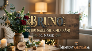 <img src="cesta-k-obrazku.jpg" alt="Elegantné blahoželanie k meninám pre Bruna, 10. marec. Na obrázku je štýlové prestieranie s kyticou, sviečkami a nápisom Všetko najlepšie na drevenom podklade s logom meninovyKalendar.sk" width="1280" height="720">