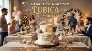 <img src="prianie-lubica-17-marec.jpg" alt="Slávnostná dvojposchodová torta zdobená kvetmi a nápisom Ľubica, dátum 17. marec, v pozadí oslava s priateľmi a odkaz MeninovýKalendár.sk" title="Prianie k meninám - Ľubica 17. Marec">