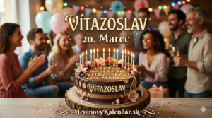 <img src="cesta-k-vasmu-obrazku.jpg"
alt="Slávnostná čokoládová torta s nápisom Vítazoslav, 20. Marec a odkazom MeninovýKalendár.sk na pozadí s oslavujúcimi ľuďmi"
width="100%"
height="auto">