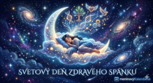 <img src="cesta-k-vasmu-obrazku.jpg"
alt="Umelecká vizualizácia Spiaceho vesmíru k Svetovému dňu zdravého spánku: Postava spí na obláčiku v tvare mesiaca, zatiaľ čo jej sny tvoria hviezdne konštelácie symbolizujúce regeneráciu (DNA, strom života). V spodnej časti je nápis Svetový deň zdravého spánku a logo meninovýKalendár.sk."
title="Svetový deň zdravého spánku - Spiaci vesmír">