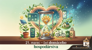 <img src="cesta-k-vasmu-obrazku.jpg"
alt="Estetická a moderná vizualizácia k Dňu domáceho hospodárstva. Presýpacie hodiny s obilím a mincami namiesto piesku symbolizujú trvalo udržateľnú hojnosť, obklopené srdcom z rastlinných výhonkov, smart domácnosťou a zeleňou. V spodnej časti je nápis: 21. marec – Deň domáceho hospodárstva. V pravom dolnom rohu je logo meninovýKalendár.sk."
title="Deň domáceho hospodárstva – Srdce domova">