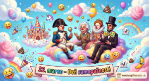 <img src="cesta-k-vasmu-obrazku.jpg" alt="Vtipná a farebná vizualizácia ku Dňu samopašnosti. Historické osobnosti (Napoleón, Einstein, Alžbeta I. a Abraham Lincoln) s červenými klaunskými nosmi sedia na ružových oblakoch z cukrovej vaty. Okolo nich lietajú veselé emoji, balóny a konfety v rozprávkovej krajine s dúhou. V spodnej časti je nápis: 22. marec – Deň samopašnosti a logo meninovýKalendár.sk." title="Deň samopašnosti - Kráľovstvo huncútov"> 