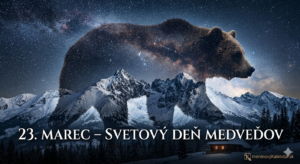 <img src="cesta-k-vasmu-obrazku.jpg"
alt="Umelecká vizualizácia Ducha hôr k Svetovému dňu medveďov. Silueta obrovského medveďa hnedého sa prelína s hviezdnou oblohou a mliečnou dráhou, ktorá sa dvíha nad zasneženými vrcholmi Tatier. V spodnej časti je nápis: 23. marec – Svetový deň medveďov. V pravom dolnom rohu je logo meninovýKalendár.sk."
title="Svetový deň medveďov - Duch hôr">
