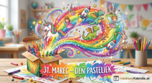 <img src="cesta-k-vasmu-obrazku.jpg"
alt="Veselá a umelecká vizualizácia Explózie farieb k Deň pasteliek. Na drevenom stole stojí krabička pasteliek, z ktorej sa otvára dynamická duhová explózia plná trblietania a hviezd. Z explózie vyletujú rozprávkové postavičky: jednorožec, princezná, draci, hrady, rakety, víly a zajačik. Pozadie dopĺňa pohľad do umeleckej dielne s rozmazanými policami, kvetmi a výkresmi. V spodnej časti je nápis: 31. MAREC – DEŇ PASTELIEK. V pravom dolnom rohu je logo meninovýKalendár.sk."
title="Deň pasteliek - Explózia farieb">