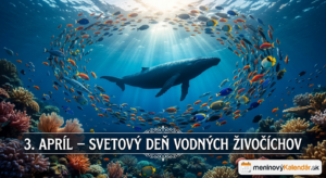 <img src="cesta-k-vasmu-obrazku.jpg"
alt="Breathtaking visual of Blue Symphony k Svetovému dňu vodných živočíchov. Uprostred presvetleného koralového útesu plávajú tisíce pestrofarebných rýb okolo siluety obrovskej veľryby. Z mrakov nad ním sa sype farebný dážď a z nápisu na oblohe: 3. APRÍL – SVETOVÝ DEŇ VODNÝCH ŽIVOČÍCHOV. V pravom dolnom rohu je biele logo meninovýKalendár.sk s ikonou kalendára."
title="3. apríl – Svetový deň vodných živočíchov">