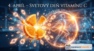 <img src="cesta-k-vasmu-obrazku.jpg" alt="Dynamická a moderná vizualizácia Molekuly imunity k Svetovému dňu vitamínu C. V popredí na modrom sci-fi pozadí s laboratórnymi prvkami a svetelnými bodmi exploduje šťavnatý pomaranč. Z neho vyletujú žiariace kryštály vitamínu C a vytvárajú ochranný štít okolo ľudskej siluety s nápisom: Molekula imunity. Nad ním je biely ozdobný nápis: 4. APRÍL – SVETOVÝ DEŇ VITAMÍNU C. V pravom dolnom rohu je biele logo meninovýKalendár.sk s ikonou kalendára." title="4. apríl – Svetový deň vitamínu C">