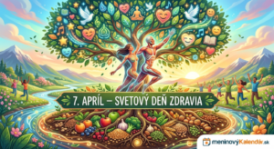 <img src="strom-zdravia.jpg"
alt="Moderná vizualizácia Stromu života ku Svetovému dňu zdravia: korene tvoria zdravé potraviny (ovocie, zelenina, orechy), kmeň predstavuje silné a vyrysované ľudské telo a listy sú symbolmi duševnej pohody a mieru (srdcia, holubice, hudba), s nápisom 7. apríl – Svetový deň zdravia a logom meninovýKalendár.sk"
title="7. apríl – Svetový deň zdravia">