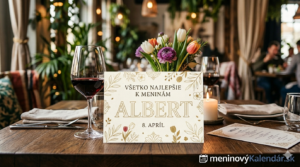 <img src="cesta-k-vasmu-obrazku.jpg" alt="Štýlové blahoželanie k meninám pre meno Albert, 8. apríl. Elegantná pohľadnica na prestretom stole v reštaurácii s pohárom vína, kyticou jarných kvetov a logom meninovýKalendár.sk" width="1200" height="675"> 