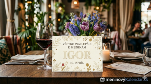 <img src="cesta-k-vasmu-obrazku.jpg"
alt="Štýlové blahoželanie k meninám pre meno Igor, 10. apríl. Grafika zachytáva elegantne prestretý stôl s kyticou modrých a fialových kvetov, pohárom červeného vína a logom meninovýKalendár.sk"
width="1200"
height="675">