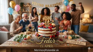 <img src="prianie-fedor.jpg"
alt="Meninové prianie pre Fedora s dátumom 15. apríl. Na obrázku je ovocná torta na drevenom stole, v pozadí oslavujúca skupina ľudí s balónmi a nápis Všetko najlepšie. V spodnej časti je odkaz MeninovýKalendár.sk."
width="1280"
height="720">
