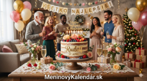 <img src="prianie-rudolf.jpg"
alt="Meninové prianie pre Rudolfa s dátumom 17. apríl. Na obrázku je slávnostná torta zdobená kvetmi a ovocím, v pozadí oslavujúca rodina a priatelia s balónmi. V spodnej časti je nápis MeninovýKalendár.sk."
width="1280"
height="720">