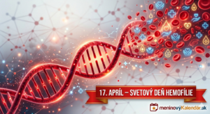 <img src="svetovy-den-hemofilie.jpg" 
     alt="Umelecká vizualizácia Kód života: z červenej skrutkovnice DNA vytryskuje prúd žiariacich krvných buniek, ktoré sa menia na symboly pomoci (srdcia, ruky). Nápis 17. apríl – Svetový deň hemofílie na červenej stuhe a logo meninovýKalendár.sk" 
     title="17. apríl – Svetový deň hemofílie">
