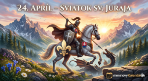 <img src="sviatok-sv-juraja.jpg" alt="Majestátna vizualizácia Moderného rytiera: silueta svätého Juraja na bielom koni v historickej zbroji splýva s kontúrami skautskej ľalie a vojenského štítu so slovenským znakom. V pozadí vychádza jarné slnko nad slovenskými horami, čo podčiarkuje jarný charakter sviatku. Nápis 24. apríl – Sviatok sv. Juraja a logo meninovýKalendár.sk" title="24. apríl – Sviatok sv. Juraja"> 