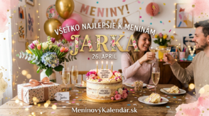 <img src="meno-suboru.jpg"
alt="Slávnostné blahoželanie k meninám pre Jarku (26. apríl) so sviatočnou tortou, kvetmi a oslavujúcou dvojicou v pozadí, doplnené o text MeninovýKalendár.sk"
width="1280"
height="720">