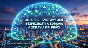 <img src="cesta-k-vasmu-obrazku.jpg" alt="Futuristická vizualizácia: moderné digitálne mesto chránené žiariacou modrou kupolou zloženou z ikon zdravia, ekológie a bezpečnosti. Text: 28. apríl – Svetový deň bezpečnosti a zdravia pri práci, logo meninovyKalendar.sk" title="Svetový deň bezpečnosti a zdravia pri práci">