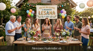 <img src="meninove_prianie_lesana.jpg"
alt="Letná záhradná oslava menín pre Lesanu s priateľmi pri stole, kvetinovou výzdobou, nápisom Lesana 5. máj a odkazom MeninovýKalendár.sk"
width="1280"
height="720">